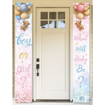 Gender Reveal Decoration-Baby Bear Boy Or Girl Porch Sign Banner,Pink Blue Bear  - £19.29 GBP