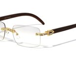 Dweebzilla Dapper Slim Rimless Rhinestone Metal &amp; Faux Wood Luxury Sungl... - £10.71 GBP