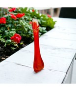 Red Art Glass Slag Swung Vase 11 Inch Bud Vase Mid Century Flowers Home ... - £24.17 GBP