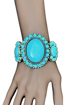 2.3/8&quot; W  Reconstructed Turquoise Western Style Chunky Statement Bracelet - £19.42 GBP