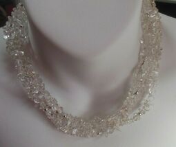 Vintage Triple Strand 925 Silver Clear Cut Glass Necklace - $33.41
