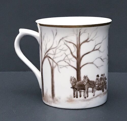 Primary image for Hand Drawn Art On Coffee Mug Cup Horse Wagon In Forest Artist Signed Cottagecore
