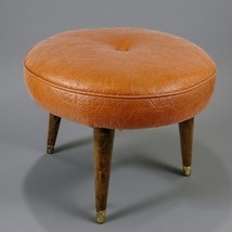 1960s Orange Vinyl Footstool w/Button Tapered Peg Legs Ottoman 18x9 MCM ... - $2,774.08 MXN