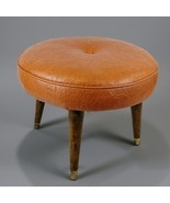 1960s Orange Vinyl Footstool w/Button Tapered Peg Legs Ottoman 18x9 MCM ... - $2,745.29 MXN