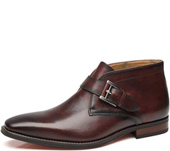 Handmade Men Maroon Formal Monk Single Buckle Strap Leather High Ankle Boots - £118.61 GBP+