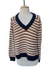 Madewell Arden V-Neck Pullover Sweater in Stripe Collegiate Crop Size Large - $49.50