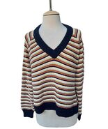 Madewell Arden V-Neck Pullover Sweater in Stripe Collegiate Crop Size Large - $49.50