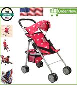 Adorable Pink Doll Stroller with Double Wheels &amp; Foldable Basket - 18&quot; Fit - $921.56 MXN