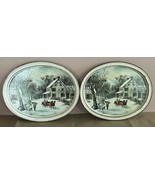 Vtg. Currier &amp; Ives The American Homestead Winter Metal Serving Trays Se... - $15.28