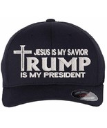 Jesus is my savior Trump is my President Navy Flex Fit Fitted Embroidere... - $26.72
