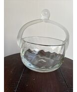 Hand Blown Art Glass Basket Bowl Reeded Handle Made In Romania - $22.00
