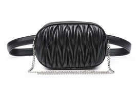 Mihaivina Fanny Pack For Women Waist Bag Pleated Round Belt Bag   Chain Shoulder - £30.84 GBP