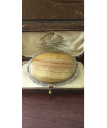 Antique Vintage Victorian Extremely Large and Heavy Silver Agate Brooch ... - £133.27 GBP
