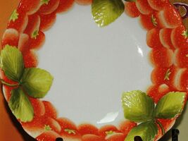 Large Hand Painted 10.5&quot; Bowl Strawberry pattern Vintage Musterschutz Si... - $31.49