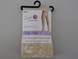 Secret Treasures Thigh High Tights 2 Pair Missy Size Opaque Beige Lace Top Nip - $7.99