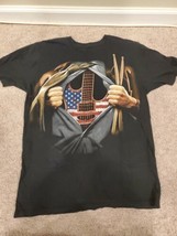 Country Music/American Guitar Superhero Black T-Shirt, Adult Medium, Black - $14.24
