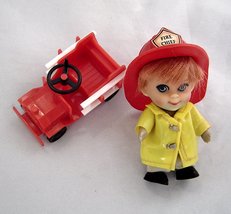 Vintage Little Kiddle BUNSON BURNIE Fireman with Fire Truck Hat Jacket and Boots - £39.81 GBP