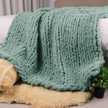 Chenille Chunky Knit Blanket Soft Fluffy Handmade Throw Blanket, Sage 50&quot; X 60&quot; - £59.14 GBP