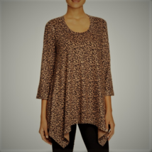 Womens 3/4 Sleeve Top Medium Rayon Cheetah Animal Print Soft Brown Black - $30.80