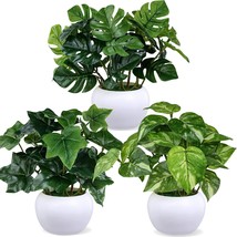 3 Pcs Small Potted Plants Pre Potted Artificial Tropical Plants Set Life... - £29.07 GBP