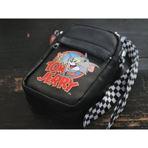 Tom and Jerry Black Cartoon Checker Crossbody Small Shoulder Bag - £32.37 GBP