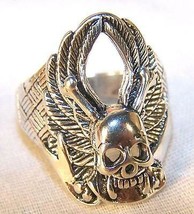 SIZE 7 DELUXE SKULL BONES WING SILVER BIKER RING BRA14  jewelry NEW mens... - $7.59