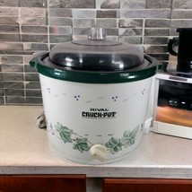 TESTED RIVAL 2.5 Qt Crockpot Green Grape Vine Pattern Stoneware Slow Coo... - $23.47