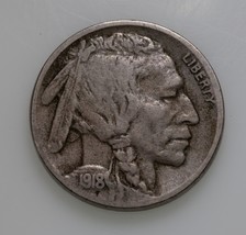 1918-D 5C Buffalo Nickel in Fine Condition, Natural Color - £54.48 GBP