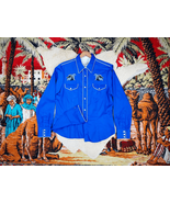 1990s Y2K Royal Blue Roper Pearlsnap Embroidered Horses Western Shirt Sz L - $1,015.26 MXN