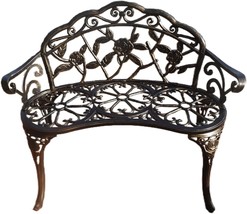 Outdoor Bench With Rose Carving In The Backyard Courtyard Metal Aluminum - £122.65 GBP