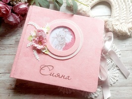 First Year Baby Memory Book, Baby Pink Photo Album, Baby Shower Gift - $130.00