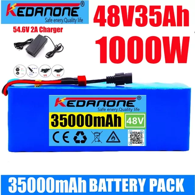 Original 48V 35000mAh Li-Ion Battery 48 V 35Ah 1000W 13S3P 18650 Battery 54.6V E - $183.33