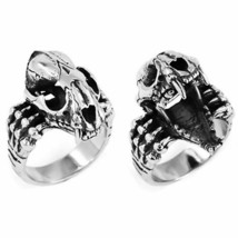 Cat Skull Ring Stainless Steel Cybergoth Saber Tooth Tiger Band Sizes 7-13 - £15.79 GBP