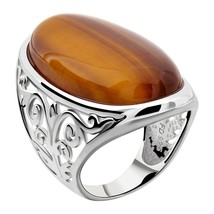 925 Sterling Silver Magnificent Oval Shaped Tiger Eye Solitaire Ring Size 5 - £57.05 GBP
