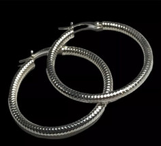 Jacmel Mauritius JCM Designer Signed Sterling Silver Hoop Earrings 1.5&quot; - £30.37 GBP