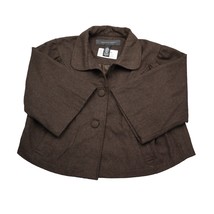 Apostrophe Jacket Womens L Brown Plain Quarter Sleeve Button Up Collared Crop - £19.45 GBP