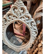 Artizay Wooden Carved Engraved Handmade Gubi Mirror Frame Oval Shaped White - £223.44 GBP
