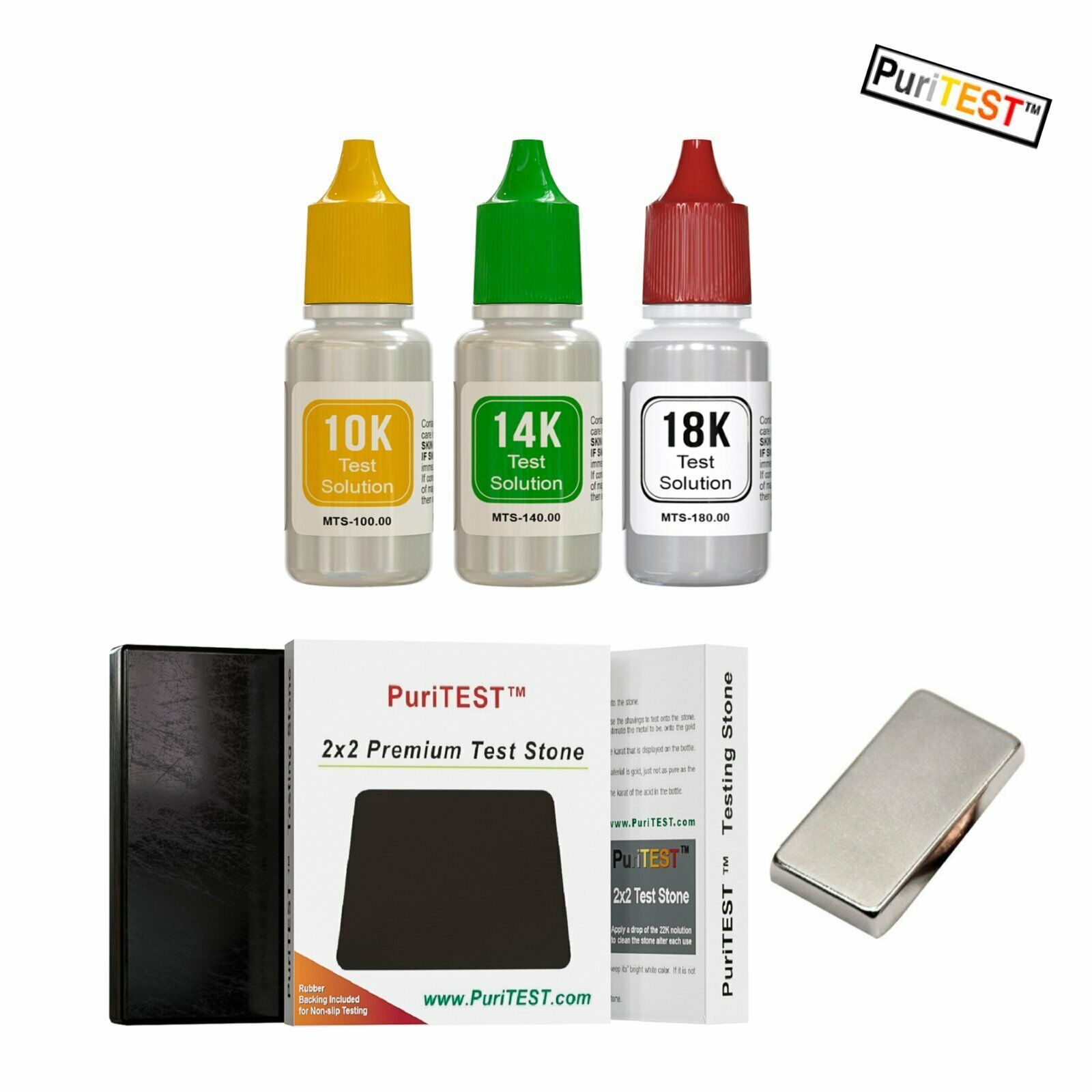 PuriTEST Gold Jewelry Testing Acid 10k 14k 18k Kit Tester N35 Earth Magnet Check