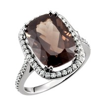 Authenticity Guarantee 
Smoky Quartz and 1/2 CTW Diamond Ring 14K White Gold ... - £1,636.98 GBP