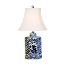 Beautiful Blue and White Porcelain Hexagonal Tea Caddy Table Lamp Floral 20.5&quot; - £156.60 GBP