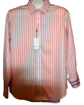 Robert Graham Orange White Stripes Men&#39;s Cotton Shirt Size L - £58.35 GBP