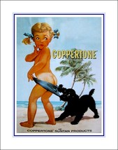 Vintage Coppertone Bikini Girl &amp; Puppy Wall Art Poster Print Gift Bathroom Spa - £17.55 GBP+