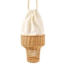 Funny Ice Cream Shape Rattan Bag Designer  Wicker Women  Bags Handmade Woven Sum - £88.04 GBP