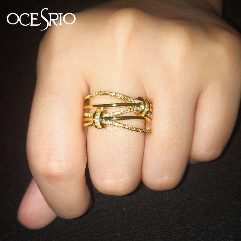 OCESRIO Luxury Zircon Gold Rings for Women Girls Cubic Zirconia Womens Wave Ring - £8.86 GBP