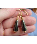 EE-363) long bell 20x10mm Black hematite gemstone bead gold wire dangle ... - €8,52 EUR