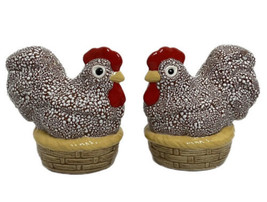 Vintage Red Brown Texture Chicken Hen Nest Ceramic Salt Pepper Shakers Farm ‘83 - £19.33 GBP