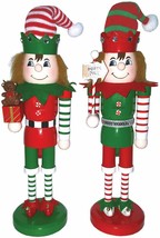 Santa&#39;s Workshop 14&quot; Wooden Nutcracker Elf Christmas Decoration Set Of 2 - £55.07 GBP