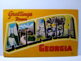 Greetings From Atlanta Georgia Large Letter Linen Postcard Unused Colour... - $9.69
