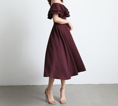 Burgundy Off Shoulder Midi Dress Women Custom Plus Size Graduation Midi Dress image 2