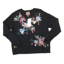 NWT Johnny Was Denali Raglan Sweatshirt Pullover in Black Embroidered Sweater XS - £108.98 GBP
